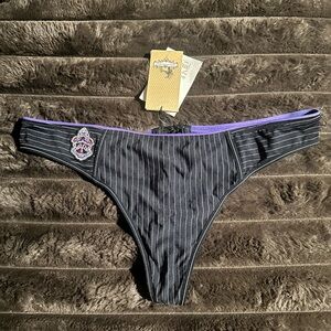 Black and Purple Pinstripe Thong